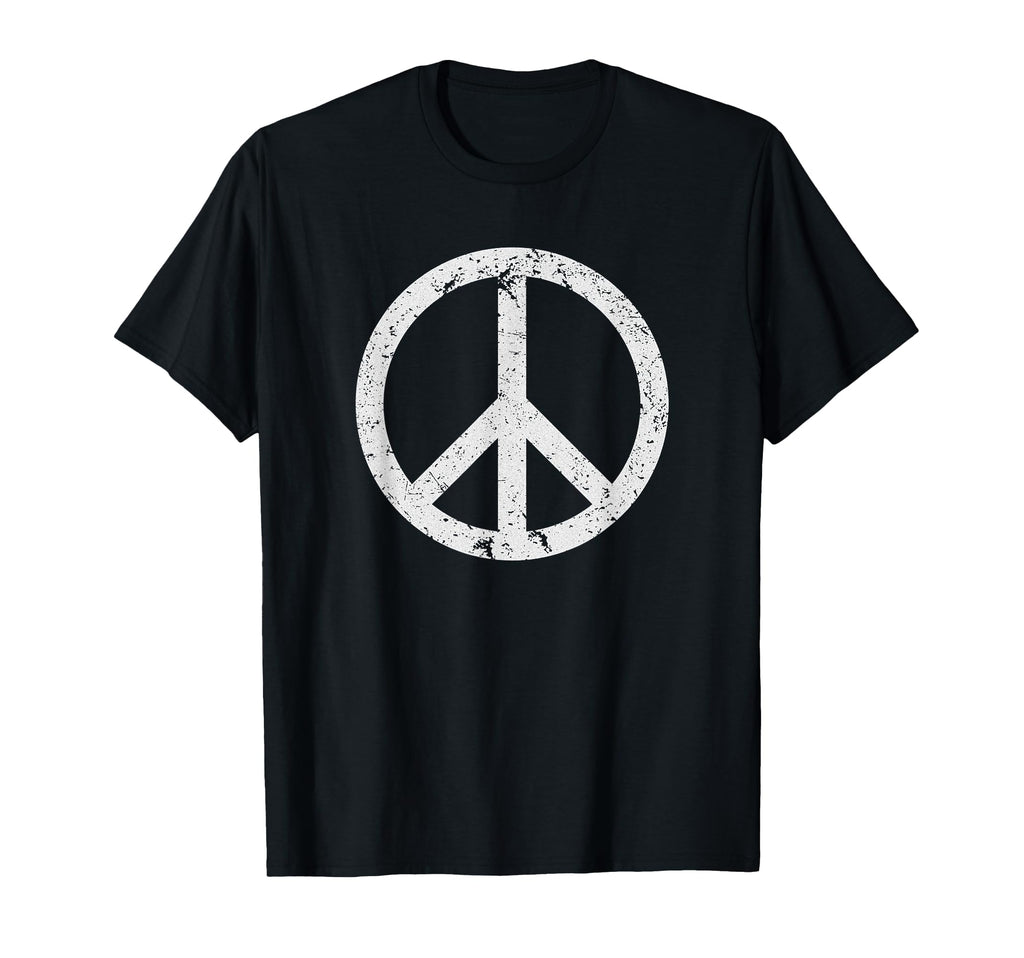 Peace Sign White Distressed T-Shirt - Casual Everyday Wear Unisex